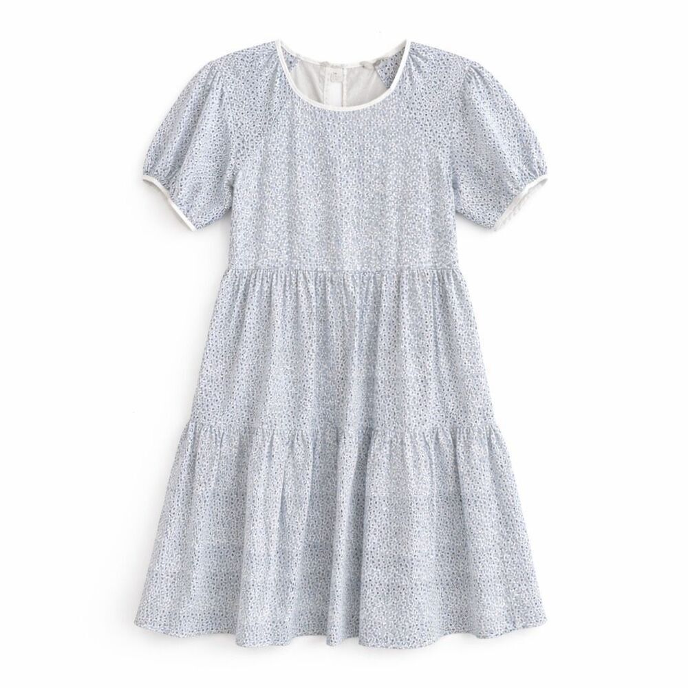 Everlane The Tiered Cottagecore Prairie Dress Eyelet Cotton Blue White Women XS